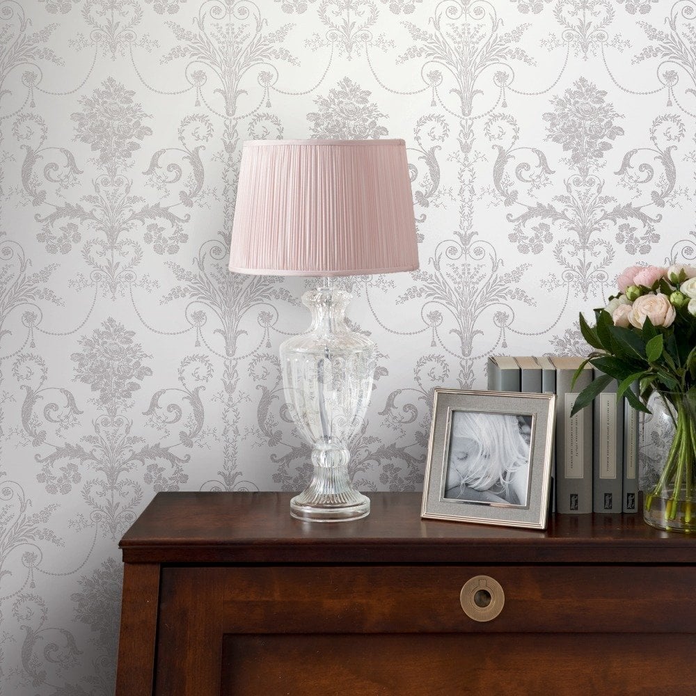Laura Ashley Wallpaper Josette Dove Grey / White 113385 | Closs&Hamblin Laura Ashley Wallpaper Josette Dove Grey / White 113385 | Closs&Hamblin